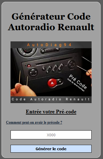 Générateur Code Autoradio Renault